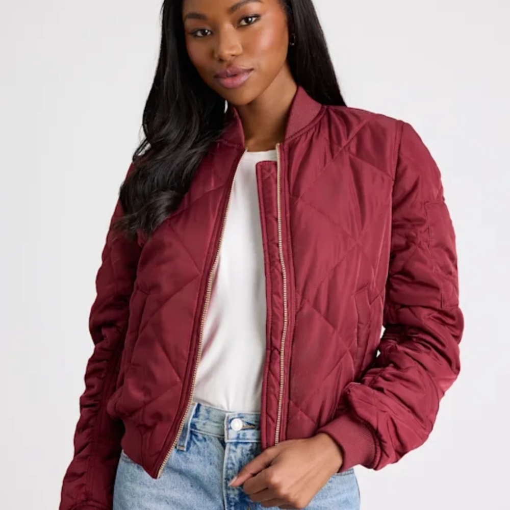 Lulu's Women's Quilted Bomber Jacket - Burgundy